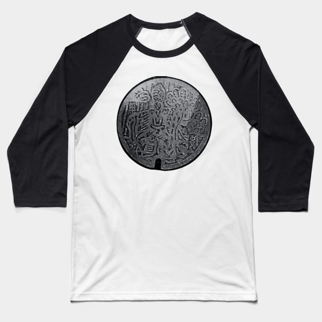 Japanese Manhole Baseball T-Shirt by Suddha Design